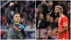 Ekspresi dari Giacomo Raspadori (kiri) usai Napoli menunjukkan penampilan luar biasa saat mengalahkan Ajax Amsterdam 6-1 pada matchday ketiga Grup A Liga Champions 2022/2023. Dan eskpresi dari Eric Maxim Choupo-Moting (kanan) saat Bayern Munchen mengalahkan Viktoria Plzen dengan skor 5-0 di Allianz Arena, Jerman, Selasa (4/10/2022) malam WIB. (AFP/Francois Walschaerts, Christof Stache)