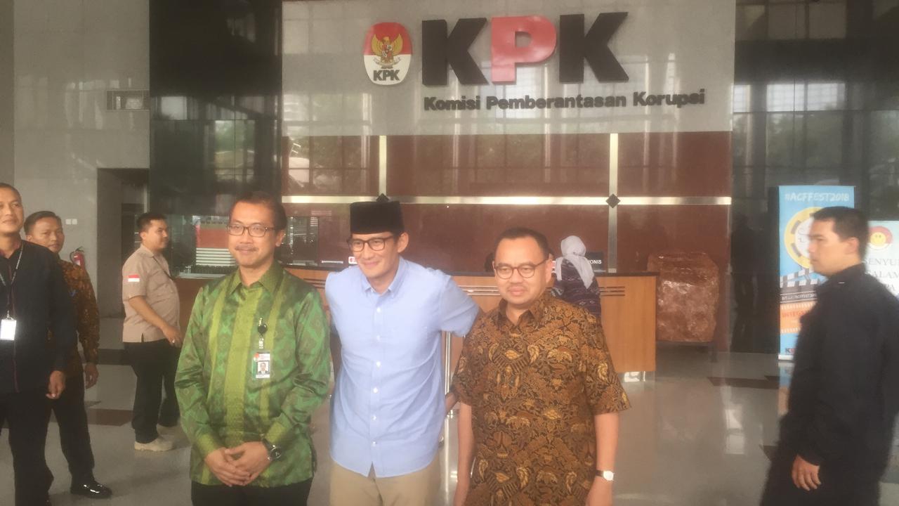 Bakal Cawapres Sandiaga Uno di KPK (Liputan6.com/Delvira Hutabarat)