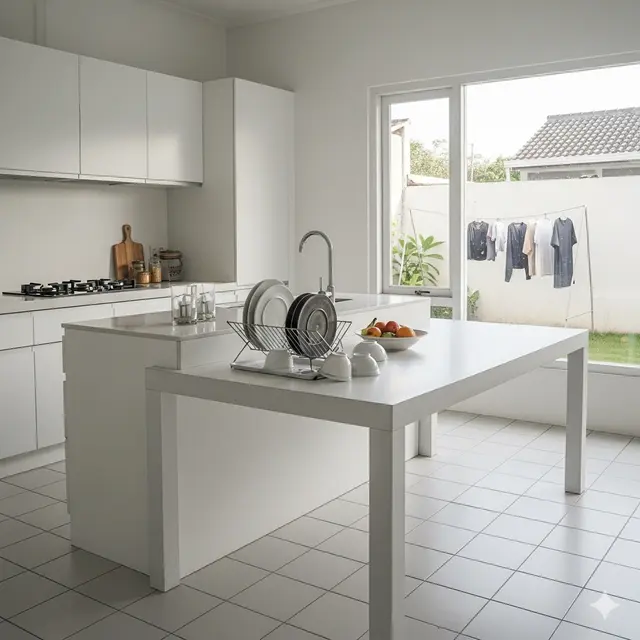 Dapur Rumah Minimalis Murah dengan Meja Keramik