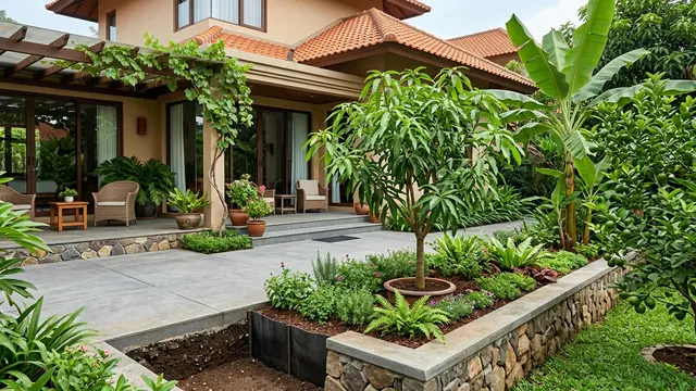 Cara Menanam Pohon Buah Dekat Teras agar Akar Tidak Mudah Mengganggu Paving Rumah (AI Generated)