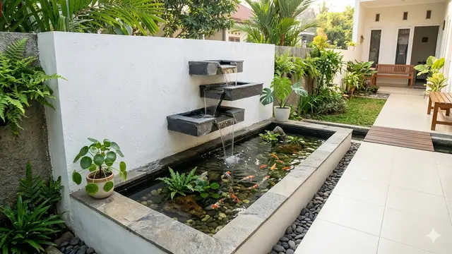 Ide Kolam Ikan Minimalis dengan Suara Gemericik yang Cocok untuk Rumah Kecil. Gemini