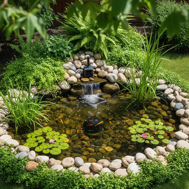 Kolam Ikan Kecil di Halaman Sekaligus Pengendali Nyamuk Alami yang Estetik (Gemini AI)