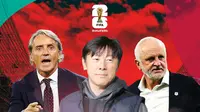Kualifikasi Piala Dunia 2026 - Roberto Mancini, Shin Tae-yong, Graham Arnold (Bola.com/Adreanus Titus)