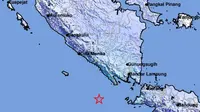 Gempa Magnitudo 5,4 mengguncang wilayah pantai barat Sumatera, tepatnya di Tanggamus Lampung, Senin dini hari (8/4/2024), pukul 00.46.19 WIB. (Liputan6.com/ Dok BMKG)