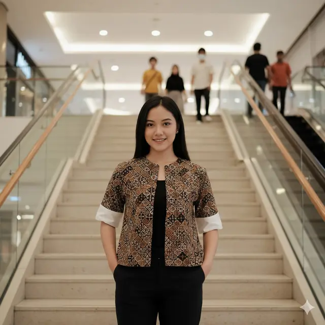Outer Batik Wanita Motif Kawung Aksen Polos