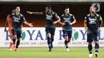 Striker Persib Bandung Wander Luiz melakukan selebrasi usai mencetak gol ke gawang Persiraja Banda Aceh pada laga Piala Menpora 2021 di Stadion Maguwoharjo, Jumat, (2/4/2021). Persib menang 2-1. (Bola.com/M Iqbal Ichsan)