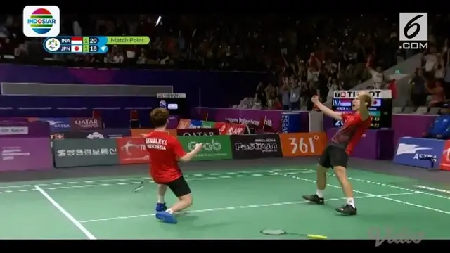 Kevin-Marcus berhasil mengalahkan ganda putra Jepang dalam nomor perseorangan badminton Asian Games 2018.