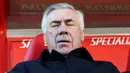 Ekspresi pelatih Real Madrid Carlo Ancelotti setelah timnya dikalahkan Real Mallorca 0-1 dalam pertandingan pekan ke-20 La Liga 2022/2023 yang berlangsung di Palma de Mallorca, Minggu (5/2/2023). (AFP/Jaime Reina)