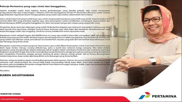 Surat Karen untuk Karyawan Pertamina