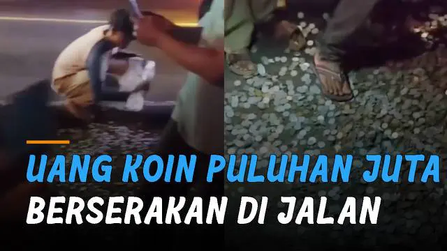 Uang pecahan koin dalam jumlah banyak berserakan di jalanan viral di media sosial. Peristiwa itu terjadi di Jalan Raya Cisaga, Kabupaten Ciamis, Jawa Barat.