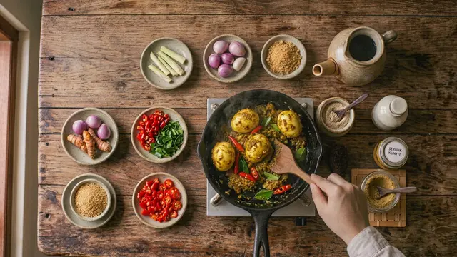 Ilustrasi resep telur bumbu serai