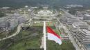 Foto udara yang diambil pada 14 Agustus 2025 ini menunjukkan Istana Kepresidenan dan gedung-gedung kementerian pemerintah yang sedang dalam tahap pembangunan di Ibu Kota Nusantara (IKN), ibu kota baru Indonesia yang direncanakan, di Kalimantan Timur. (Foto oleh AFP)