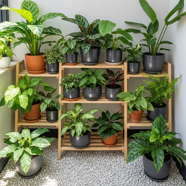 Desain Teras Sempit 2x2 Meter Jadi Kebun Mini Pakai Pot Bertingkat (AI)
