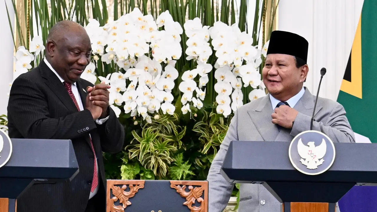 Presiden Prabowo Subianto bertemu dengan Presiden Afrika Selatan Cyril Ramaphosa di Istana Merdeka Jakarta, Rabu (22/10/2025).