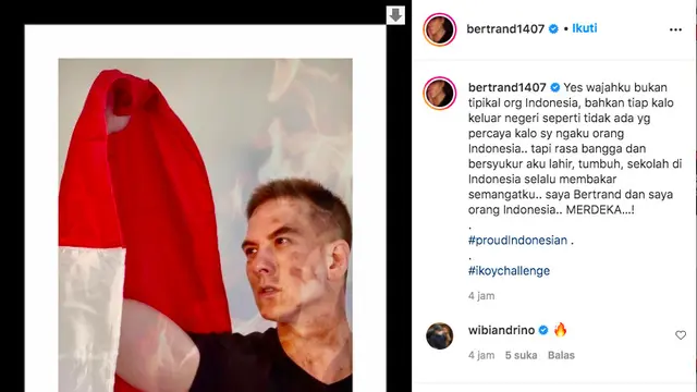 Rayakan HUT ke-76 RI, Bertrand Antolin Mengaku Sering Tidak Dipercaya sebagai Orang Indonesia. (instagram.com/bertrand1407)