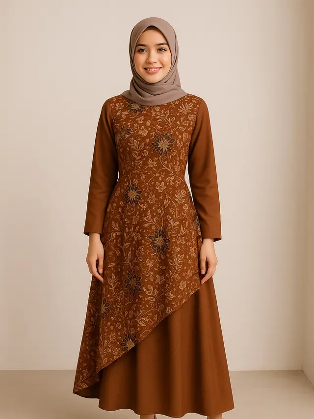 Model Gamis Batik Lengan Polos Untuk Pesta Pernikahan/Gambar ilustrasi oleh AI
