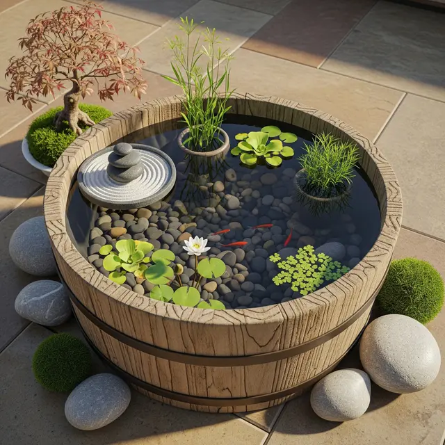 Model Kolam Ikan Mini dari Pot Tanaman (Image by Gemini AI)