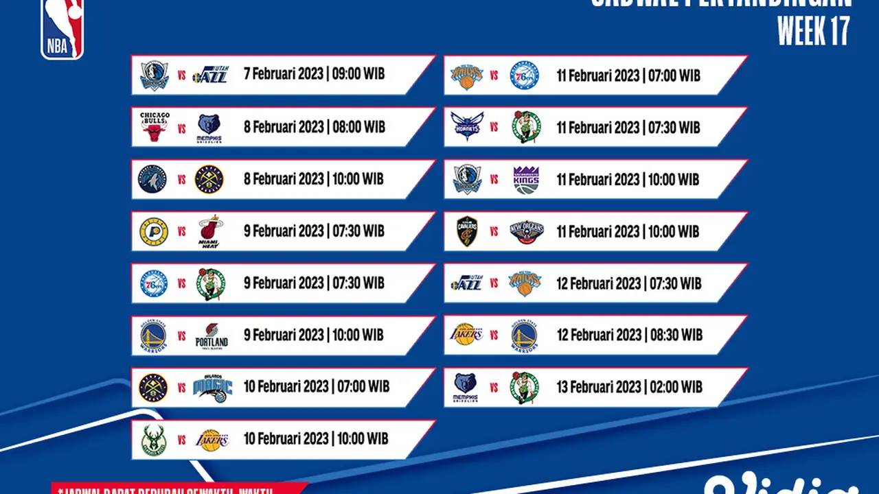 Jadwal dan Live Streaming NBA 2022/2023 Week 17 di Vidio, 7 - 13 Februari 2023