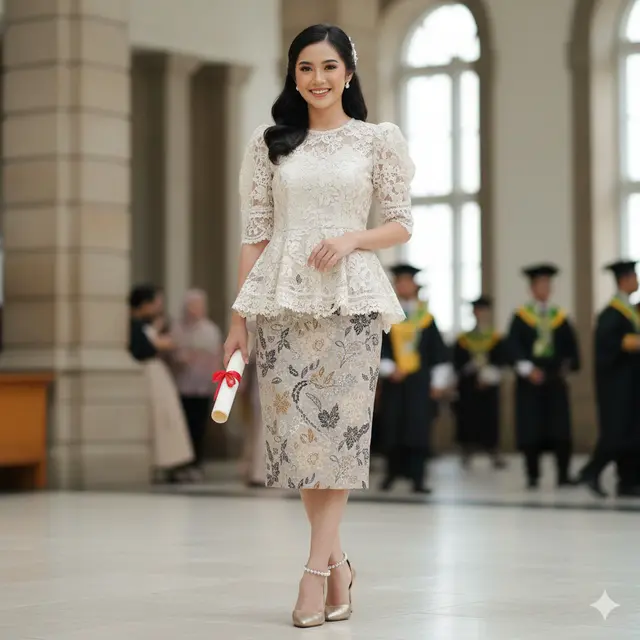 Model Dress Batik Brokat Pendek untuk Wisuda