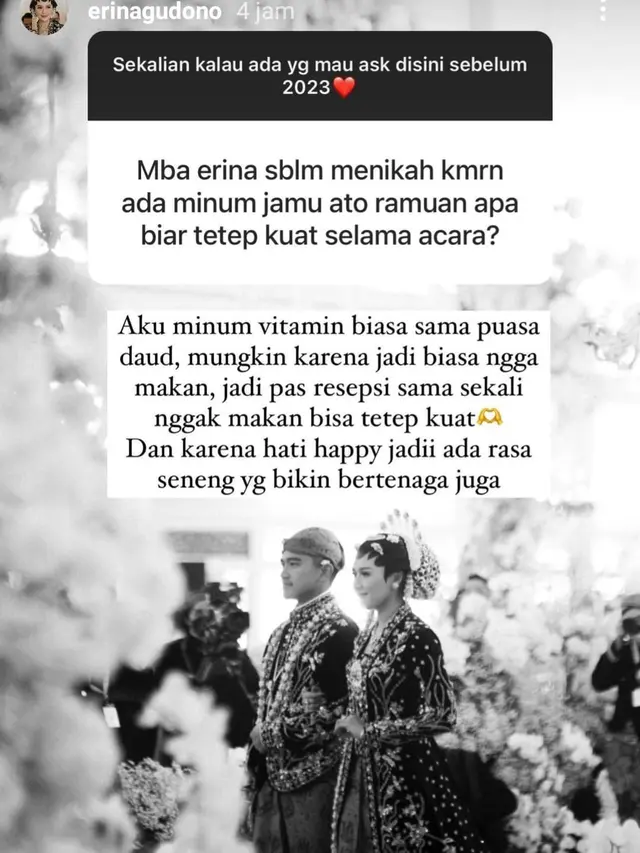 Unggahan Erina Gudono. (Foto: Dok. Instagram @erinagudono)