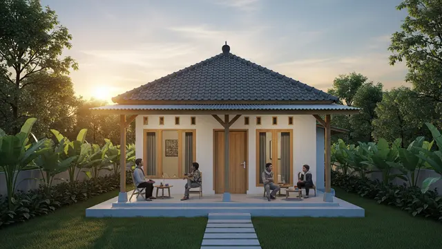 Model Rumah Kecil di Desa dengan Teras Lebar