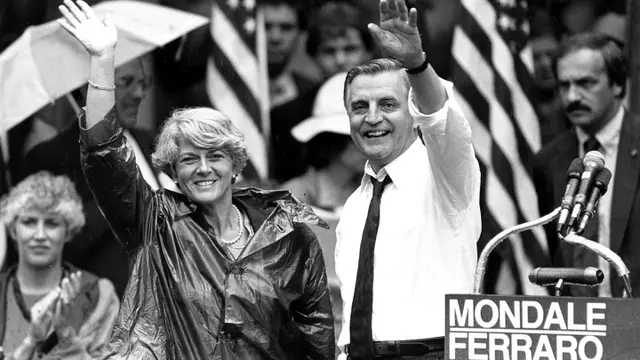 Geraldine Ferraro (kiri) dan Walter Mondale (kanan), kandidat capres dan cawapres AS dalam pemilu tahun 1984. (Dok. AP)