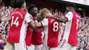 Arsenal tampil perkasa dan memenangi Derby London Utara pertama musim ini dalam lanjutan Liga Inggris 2021/2022, Minggu (26/9/2021). (AP/Frank Augstein)