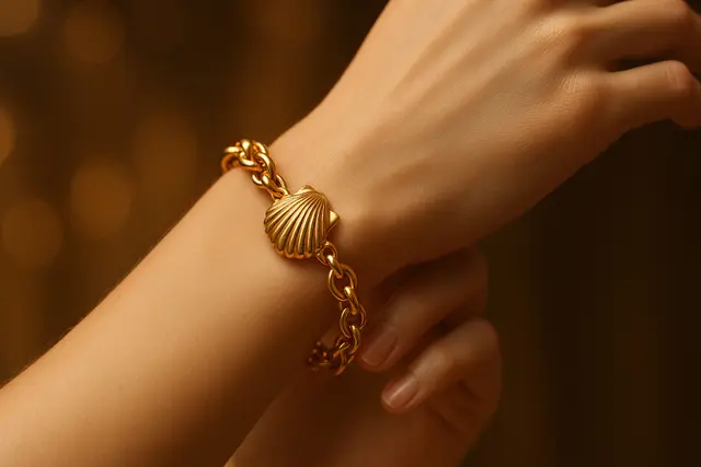 8. Gelang Emas Kerang dengan Aksen Rantai