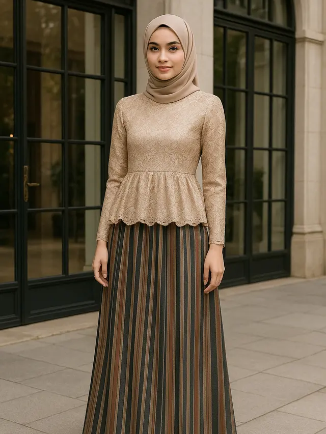 Gamis Lurik Kombinasi Brokat Tren Terbaru