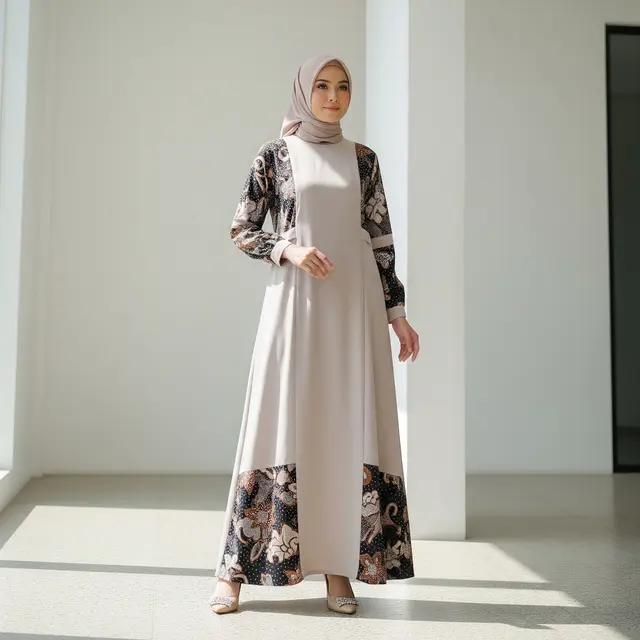 Model Gamis Batik Kombinasi Kain Polos Terbaru 2026