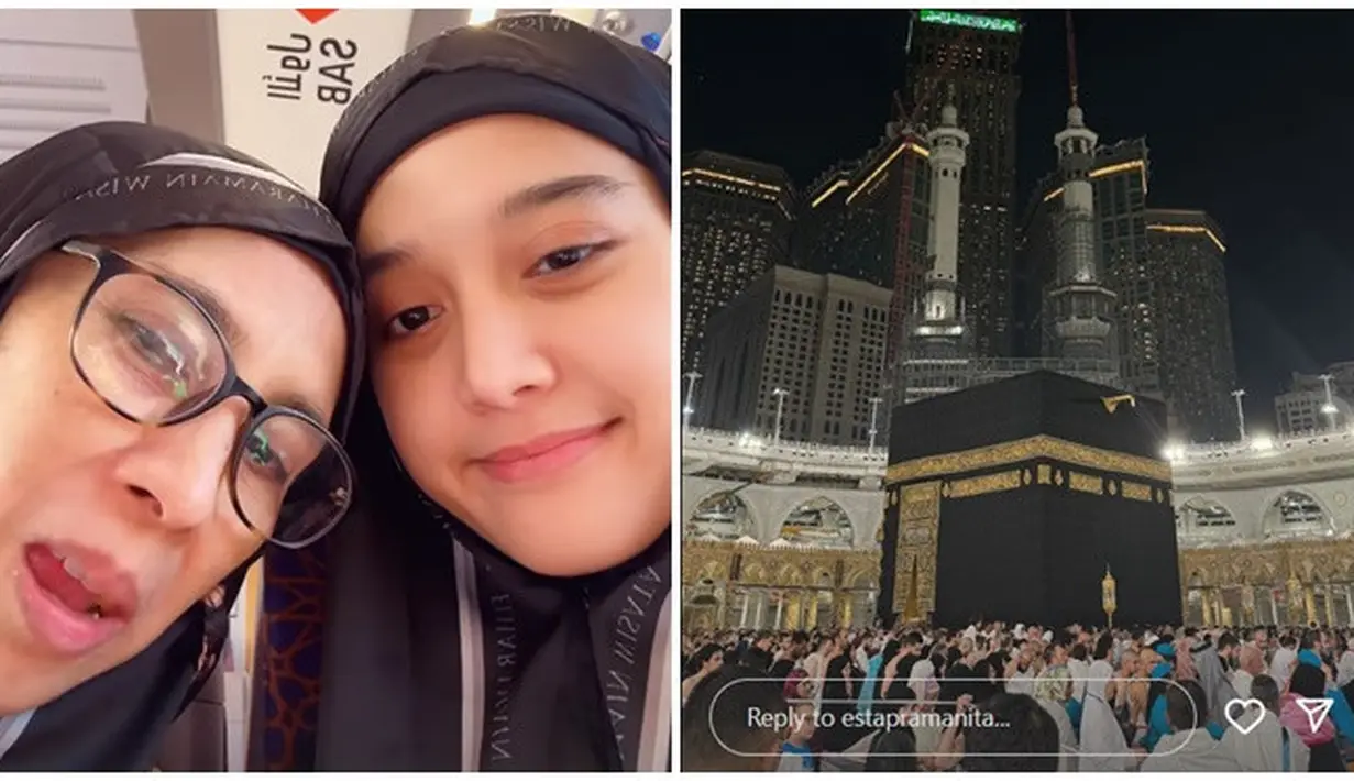 Ini adalah foto terbaru yang diunggah Esta Pramanita di Story Instagramnya saat berada di Mekah bersama kedua orang tuanya. Bagikan momen bareng sang bunda, foto Esta bareng orang tuanya memang cukup jarang tersorot. Abadikan foto di depan ka'bah, suasana syahdu sangat terasa. Momen Esta jalani umroh ini menambah jajaran artis yang ke Tanah Suci di awal tahun 2024. (Liputan6.com/IG/@estapramanita)