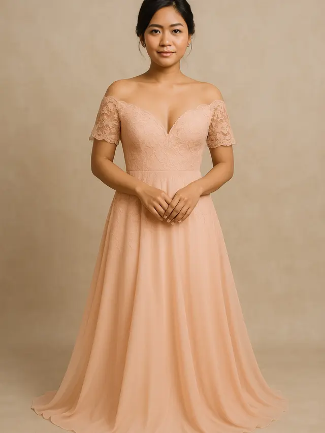 Dress Peach Brokat V-Neck (Foto: ChatGPT)