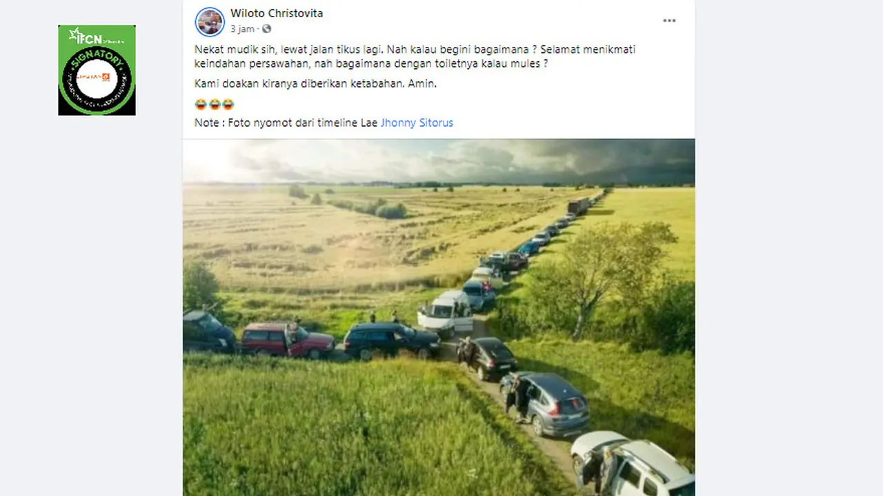 Cek Fakta Liputan6.com menelusuri klaim foto kemacetan di jalan tikus saat mudik