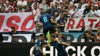 Striker muda Inter Milan, Francesco Esposito (nomor 94) merayakan golnya ke gawang River Plate di Piala Dunia Antarklub 2025 hari Kamis (26/06/2025) pagi WIB. (JUAN MABROMATA / AFP)