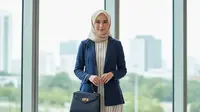 10 Model Gamis Linen Ringan dengan Layering Blazer, Tampil Profesional