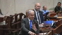 Perdana Menteri Israel Benjamin Netanyahu berbicara soal Palestina kepada anggota parlemen di Knesset, parlemen Israel, di Yerusalem, Rabu, 17 Juli 2024. (AP)