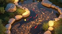 Kolam Ikan Minimalis dengan Lampu Taman yang Hangat