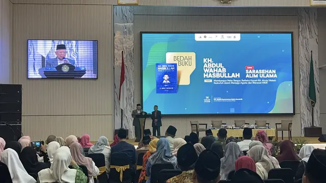 Wakil Presiden (Wapres) RI ke-13 Ma’ruf Amin di Auditorium KH M Rasjidi, Kementerian Haji dan Umrah RI, Jakarta Pusat, Sabtu (14/2/2026). (Liputan6.com/Winda Nelfira)