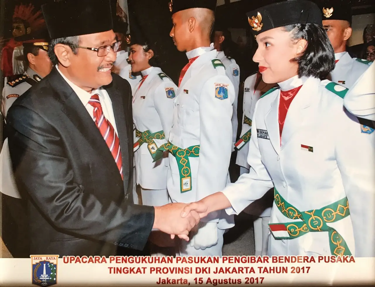 c	Ghina Raihanah Tadjoedin adik Tsania Marwa saat dikukuhkan sebagai Paskibraka Provinsi oleh Gubernur DKI Jakarta. (Dokumentasi Pribadi)