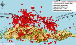 Sebanyak 611 gempa susulan terjadi usai gempa Magnitudo 7,7 mengguncang wilayah NTT. (Liputan6.com/ Dok BMKG)