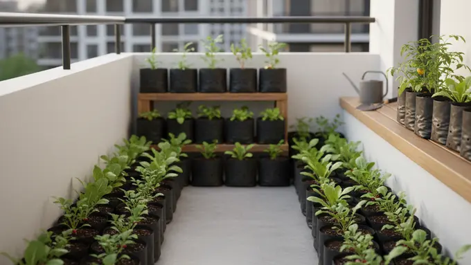 Balkon Kecil dan Minimalis Penuh dengan Sayuran di Polybag