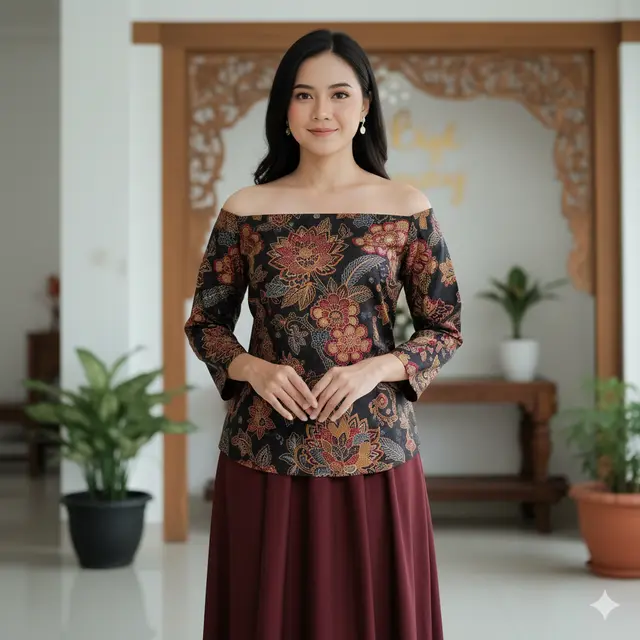 Atasan Batik Silk dengan Rok Panjang (Foto: Gemini AI)