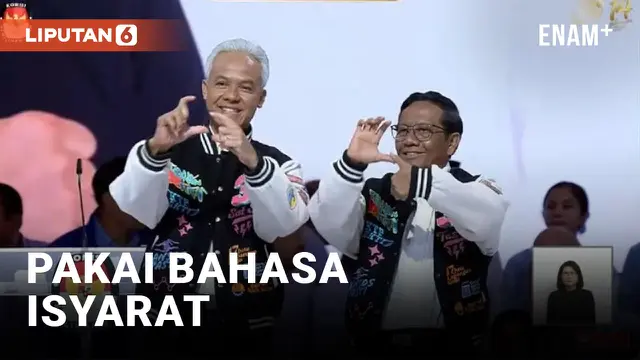 Ganjar dan Mahfud Pakai Bahasa Isyarat saat Masuki Panggung Debat Capres Malam Ini