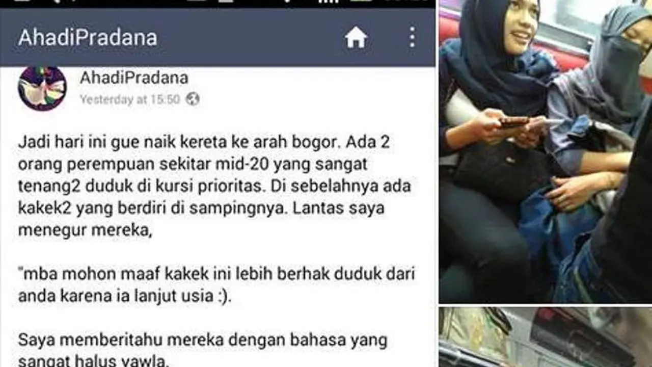 Tak Beri Tempat Duduk pada Kakek Tua, 2 Penumpang KRL Dikritik