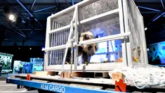Salah satu panda raksasa dari Chengdu, China tiba di bandara Schiphol, Belanda, Rabu (12/4). Dua panda, betina dan jantan, itu merupakan pasangan yang pertama untuk pemuliaan di negeri Belanda dalam di tiga dekade terakhir ini. (AP Photo/Patrick Post)
