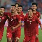 Timnas Thailand U-23 merayakan gol ke gawang Timnas Brunei U-23 di laga perdana Grup K Kualifikasi Piala AFC U-23 2020 di Stadion My Dinh, Hanoi, Jumat (22/3/2019). (Bola.com/Dok. VFF)