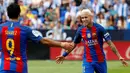 Pemain Barcelona, Neymar, merayakan golnya ke gawang Leganes pada laga lanjutan La Liga 2016-2017, di Estadio Municipal de Butarque, Sabtu (17/9/2016). (Reuters/Sergio Perez)