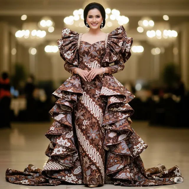 Dress Maxi Batik dengan Ruffle Dramatis