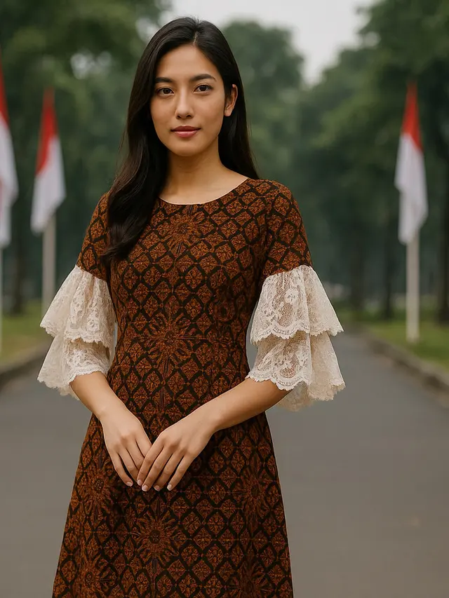 7 Model Midi Dress Batik Kombinasi Brokat untuk Non Hijab Modern Tema Hari Kemerdekaan, Tampil Anggun dan Patriotik