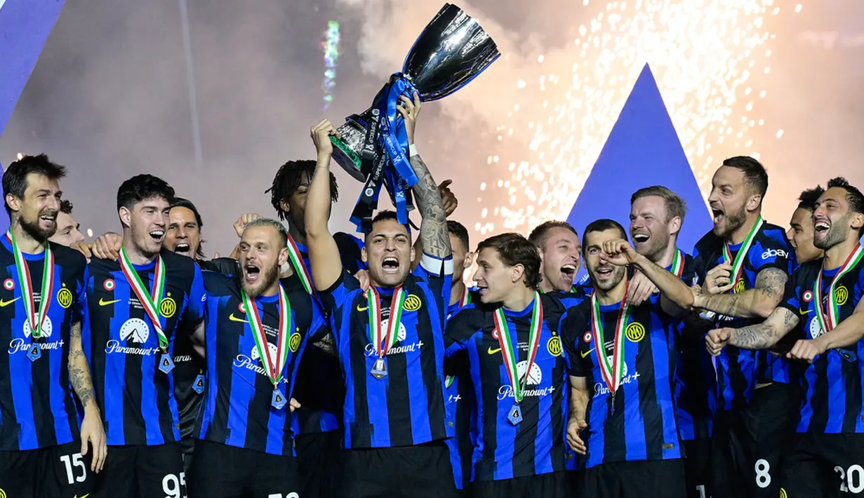 Dengan hasil ini, Inter Milan pun meraih gelar Piala Super Italia kedelapan mereka sepanjang sejarah, sekaligus hat-trick alias gelar ketiga secara beruntun. (Alfredo Falcone/LaPresse via AP)